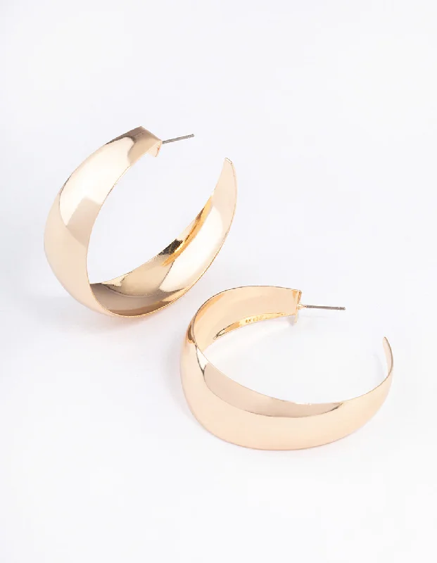 Trendy Drop Earrings-Gold Smooth Thick Hoop Earrings