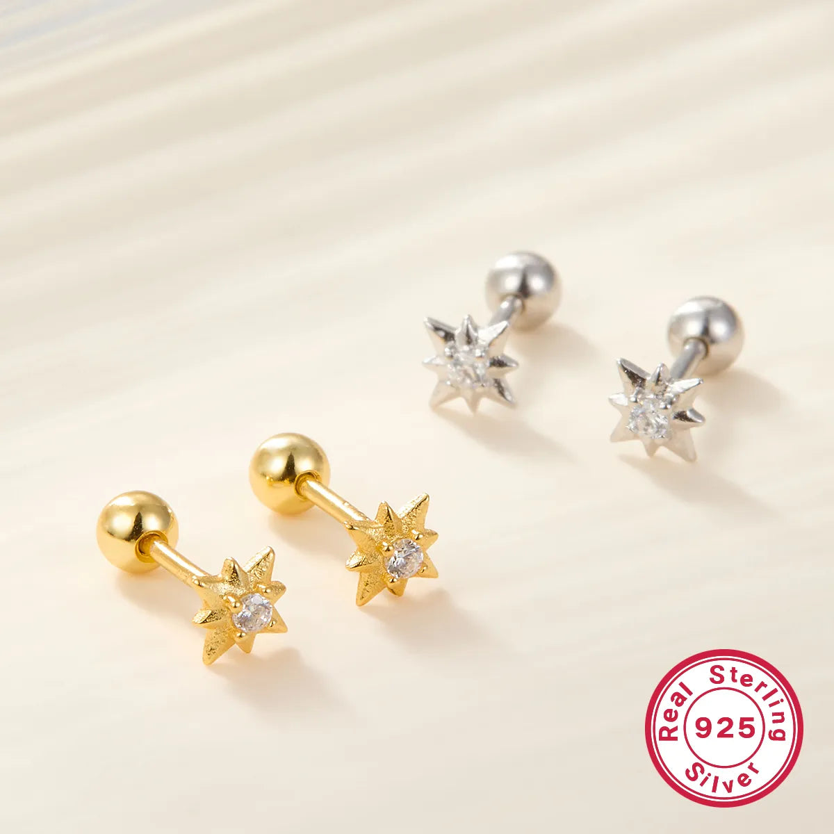 1 Pair Hawaiian Tropical Simple Style Star Inlay Sterling Silver Zircon White Gold Plated Gold Plated Ear Studs