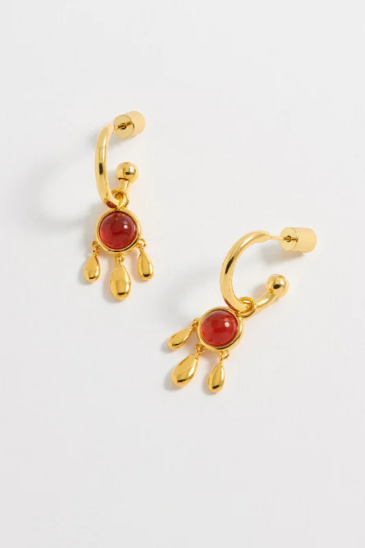 Gold-Plated Earrings-Gemstone Drop Hoops