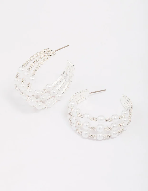 Fashionable Chandelier Earrings-Silver Triple Row Hoop Earrings