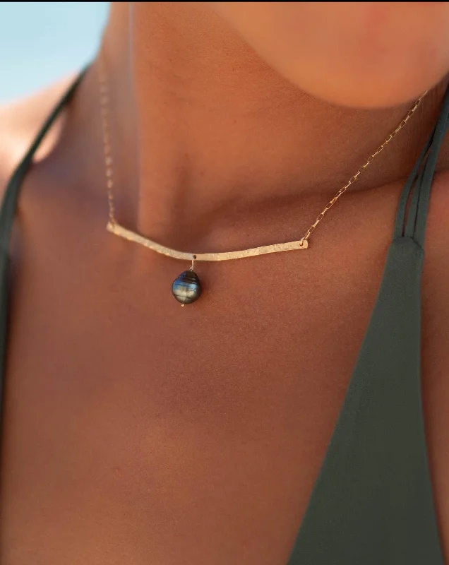 Teardrop Crystal Necklace-Tahitian Pearl Bar necklace ~ Gold Filled or Sterling Silver ~ MN064