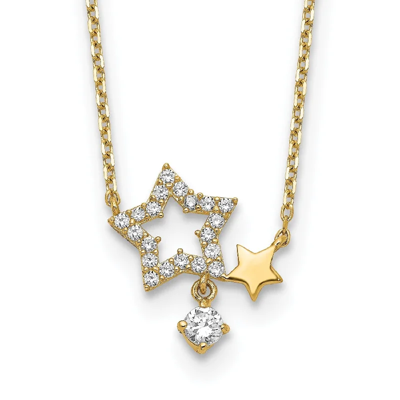 Simple Name Necklace-14KT Yellow Gold and CZ 18-inch+2-inch extender Stars Necklace