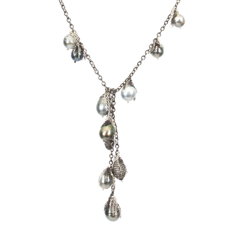 Luxury Silver Pendant Necklace-Tahitian Pearl Lariat