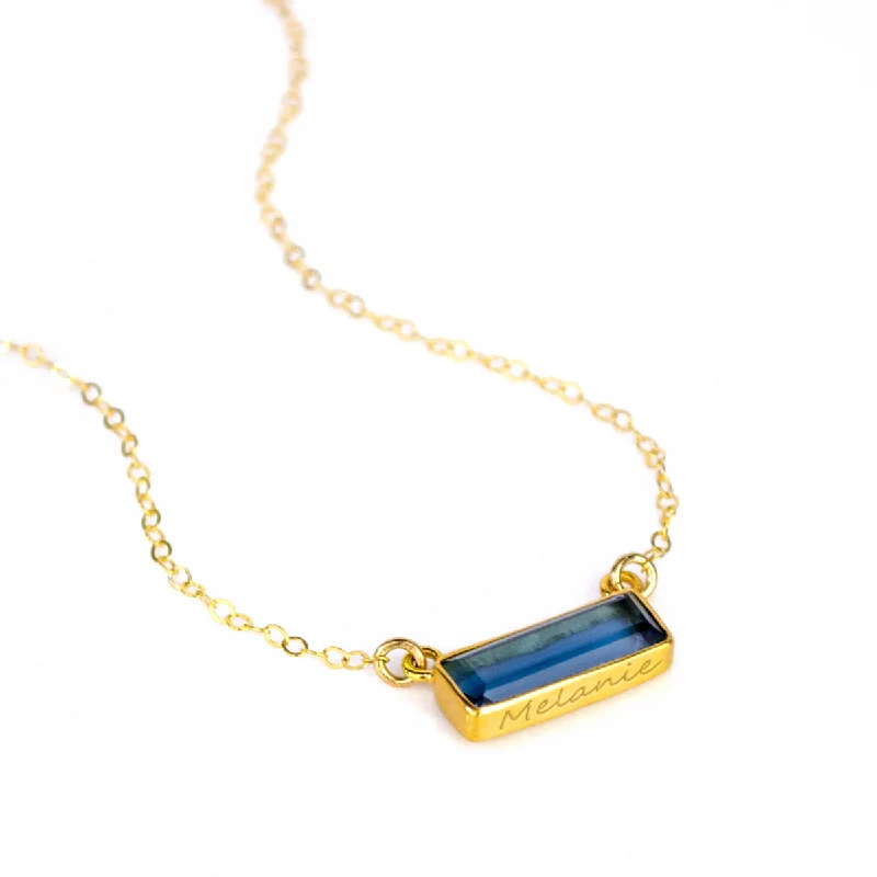 Cute Gemstone Necklace-Kyanite Bar Necklace : September Birthstone : Adira Series