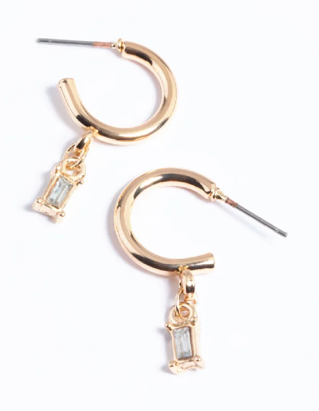 Cute Ear Jackets-Gold Stone Drop Huggie Earrings