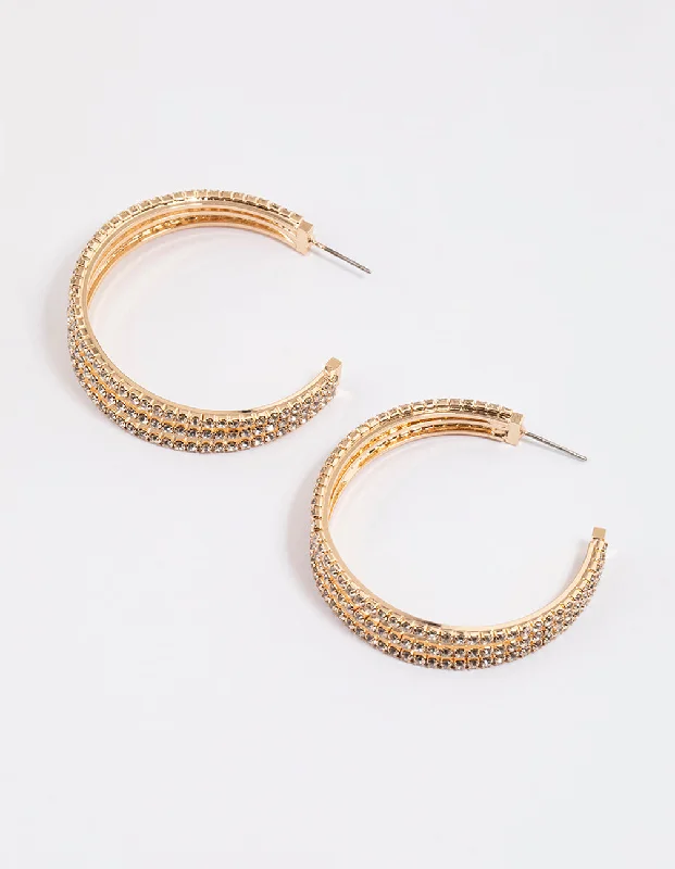 High-End Earrings-Gold Triple Illusion Statement Hoop Earrings