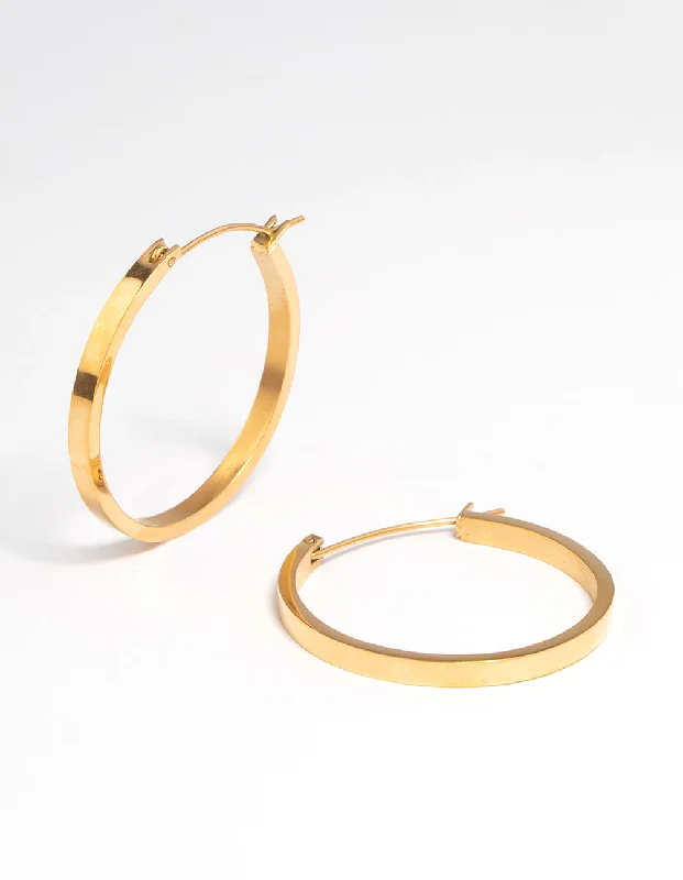 Crystal Dangle Drop Earrings-Waterproof Gold Plated Stainless Steel Medium Flat Hoop Earrings