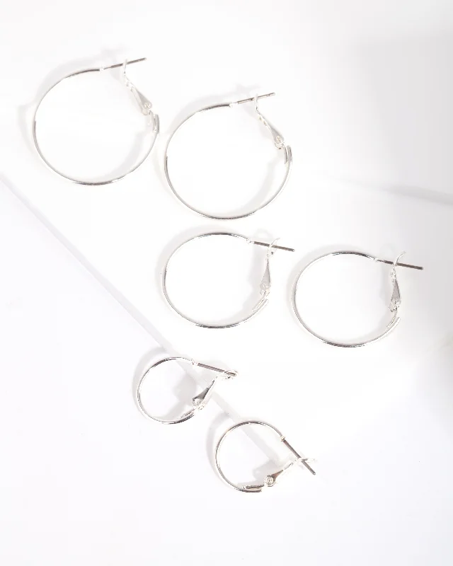 Antique Silver Earrings-Silver Multi Size Hoop Earring Pack