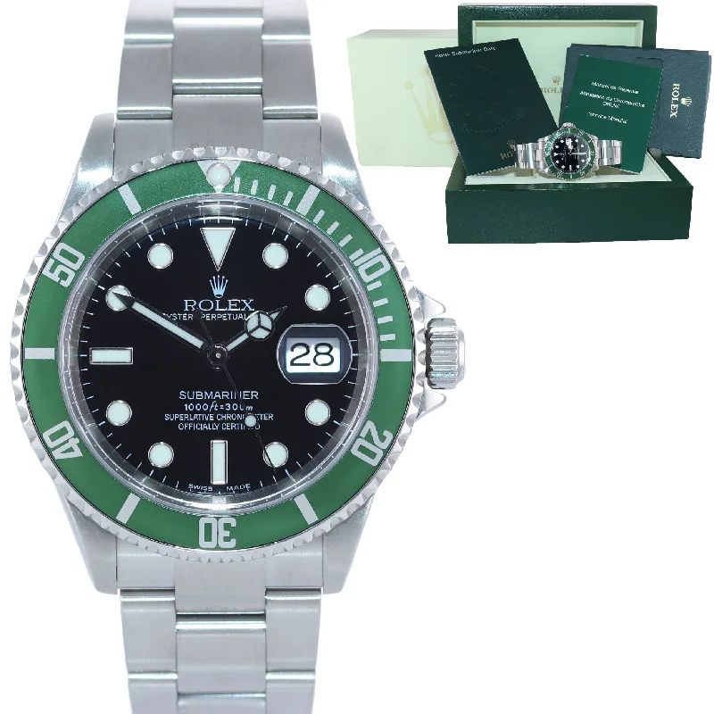 Luxury Leather Band Watch-2003 FLAT 4 F4 Serial Rolex Submariner Kermit Green Submariner 16610LV Watch