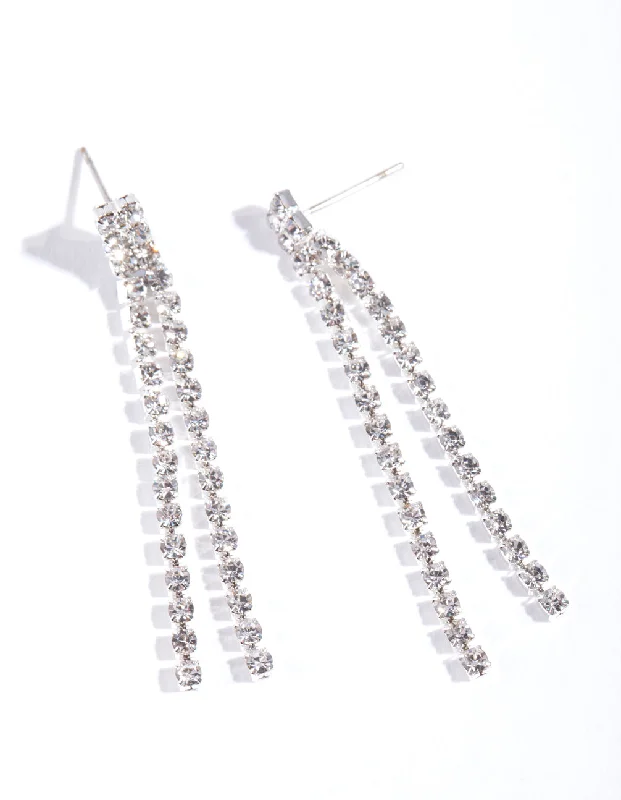 Casual Hoop Earrings-Silver Mini diamante Earrings