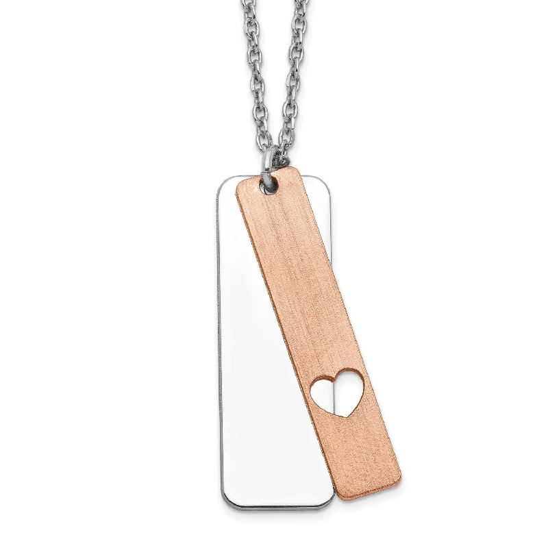 Double Pendant Necklace-Engravable Sterling Silver 29X10MM 17-inch Heart Dog Tag Two-Tone Necklace