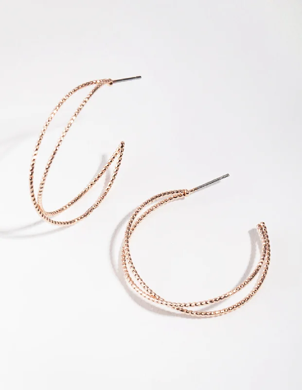 Long Dangle Hoop Earrings-Rose Gold Crossover Hoop Earrings