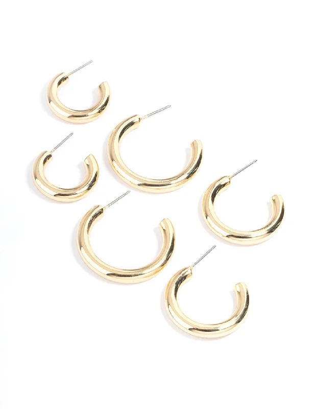 Feather Dangle Earrings-Gold Plated Chunky Hoop Earrings Pack