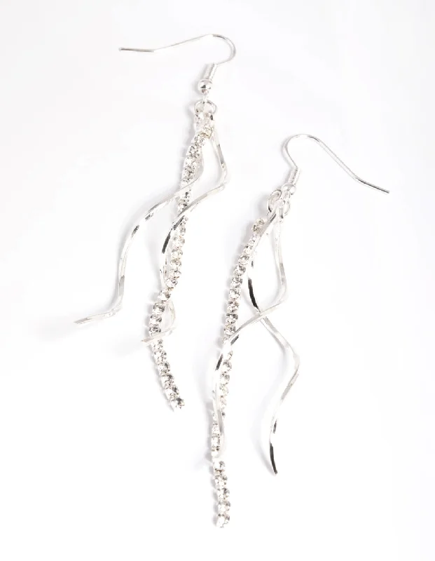 Unique Hoop Earrings-Silver Cupchain & Twist Drop Earrings