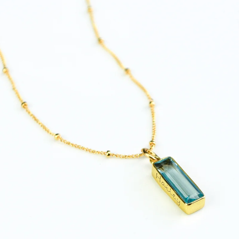 Elegant Gemstone Necklace-Blue Topaz Adira Vertical Bar Necklace, Custom Engraved Necklace, 925 Sterling Silver or 18k Gold, December Birthstone Christmas Gift for Her