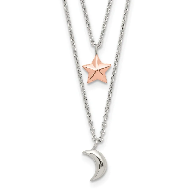 Swarovski Crystal Necklace-Sterling Silver 18.5-inch Celestial Two-Tone Moon and Star Necklace