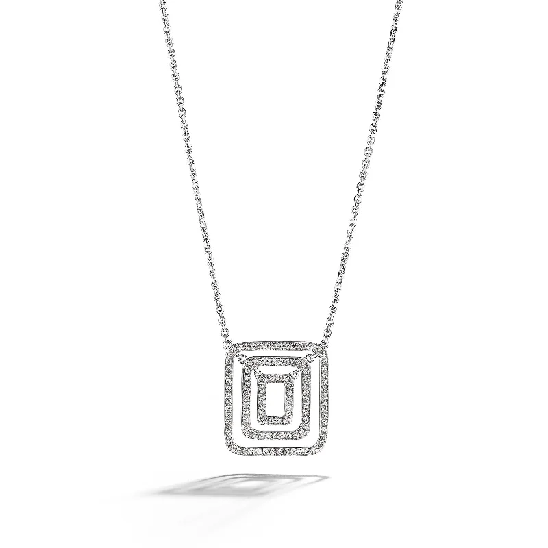 Dainty Silver Necklace-Piece Square Swing Diamond Necklace - Small