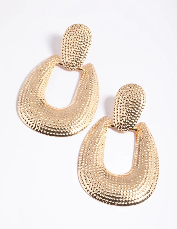 Swarovski Crystal Earrings-Gold Dot Textured & Drop Earrings