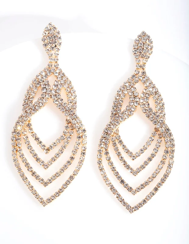 Elegant Hoops with Diamonds-Gold Layered Tiered Drop Earrings