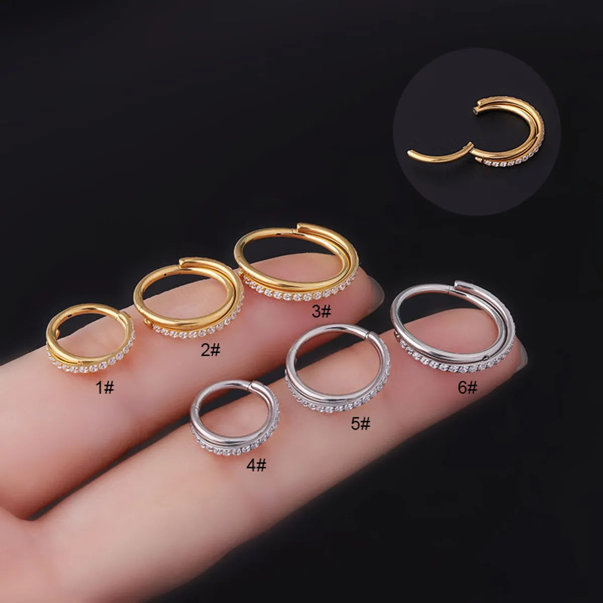 1.2mm Coil Fashion Stainless Steel Zircon Cross Seamless Closed Ring Nose Ring