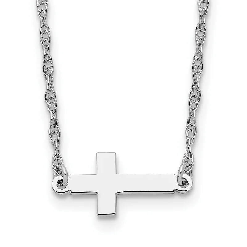 Silver Bar Necklace-Sterling Silver Rhodium-plated Small Sideways Cross Necklace