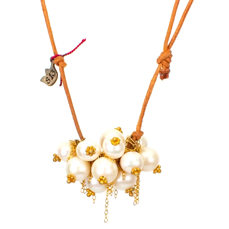 Fashionable Long Necklace-Pearl Cluster Necklace