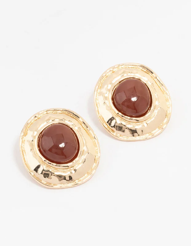 Triangular Drop Earrings-Gold Molten Circle Disc Stud Earrings