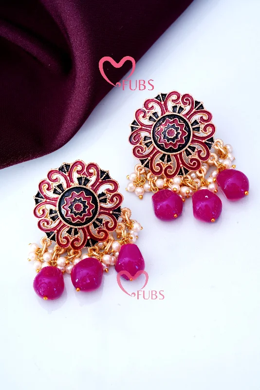 Dangling Gold Earrings-Pretty Designer Beaded Studs Earrings