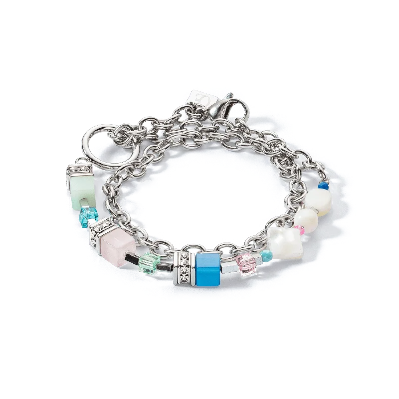 Gold Bead Bracelet-Coeur De Lion GeoCUBE® Fusion Morning Dew Silver Multicolour Pastel Bracelet