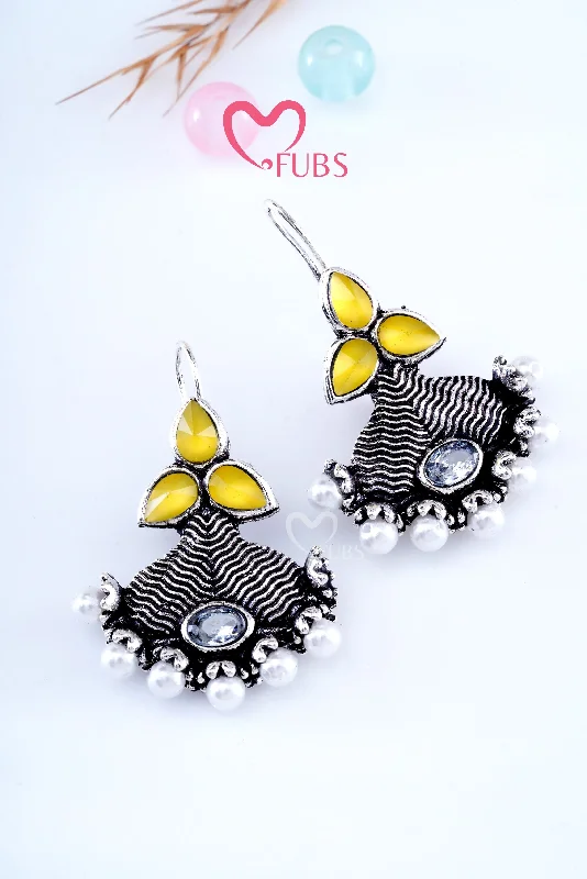 Pearl Ear Jackets-Yellow Oxidized Mystique Earrings