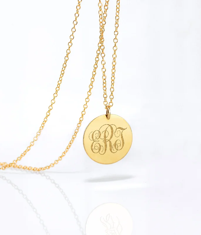 Custom Pendant Necklace-Personalized Swirly Monogram Necklace - Initials Disk Necklace [19mm]