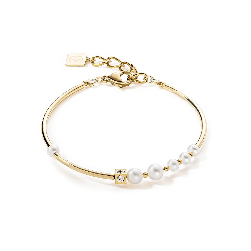 Fashionable Gemstone Cuff-Coeur de Lion Asymmetric Freshwater Pearls Gold Bracelet