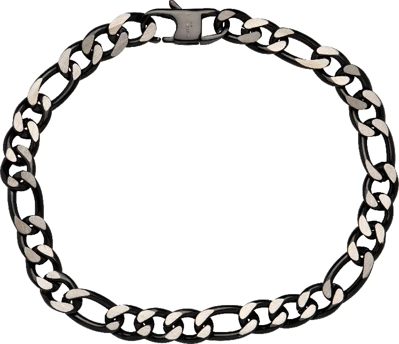 Beaded Bar Bracelet-Unique & Co Polished Black IP Plating Stainless Steel Figaro Bracelet