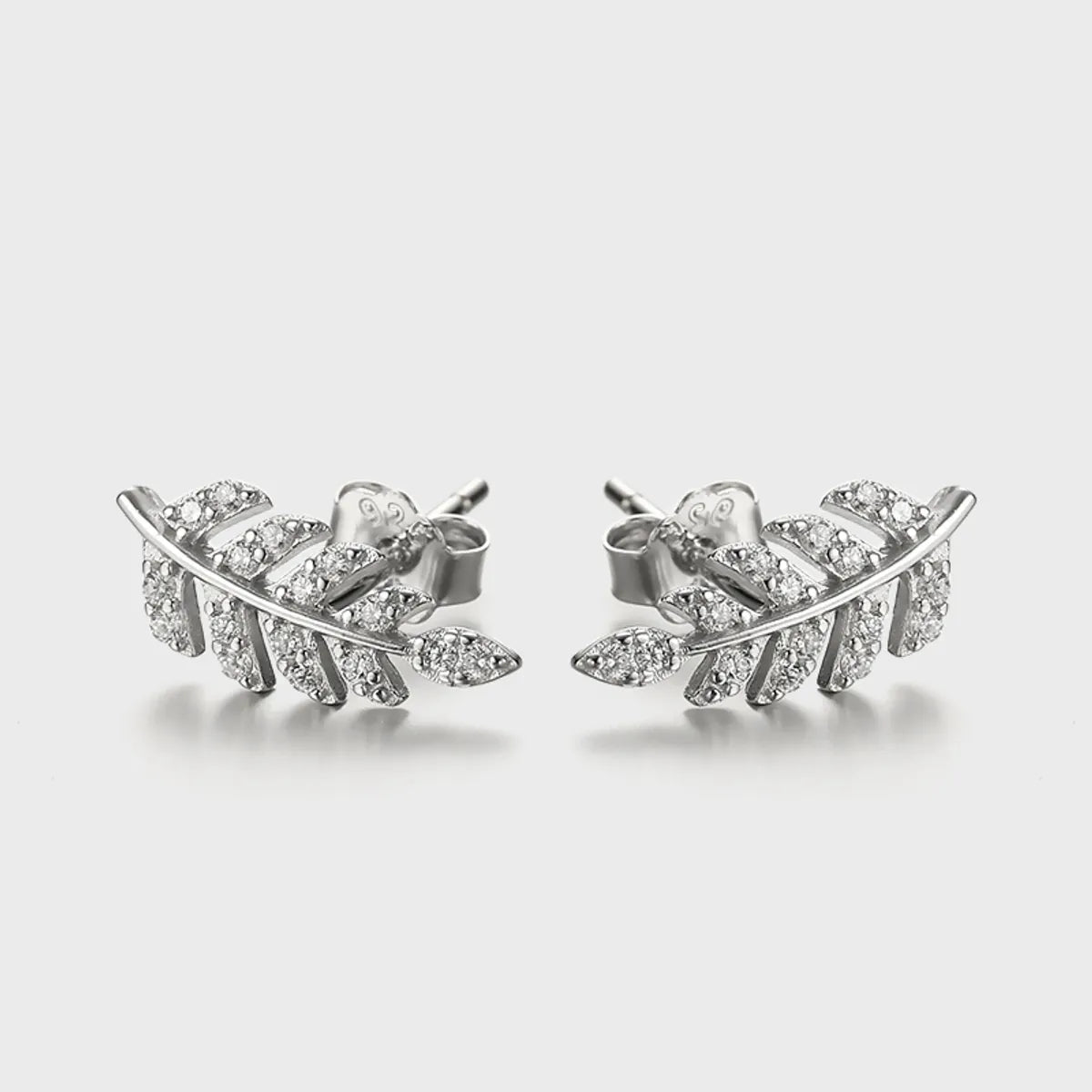 1 Pair Elegant Luxurious Queen Leaf Leaves Plating Inlay Sterling Silver Zircon White Gold Plated Ear Studs