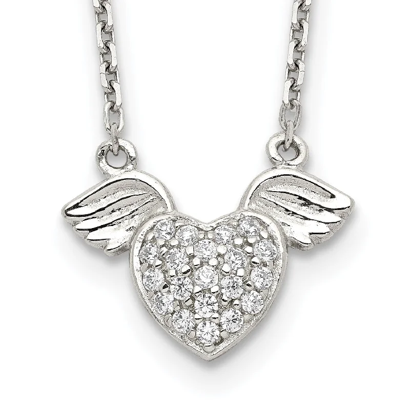 Minimalist Pendant Necklace-Sterling Silver Cubic Zirconia 16-inch Heart Wings Necklace