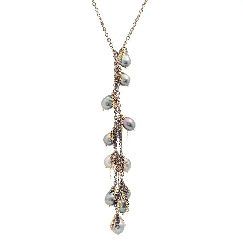 Silver Chain Necklace-Tahitian Pearl Lariat