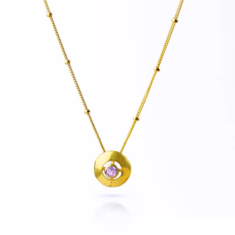 Statement Gold Necklace-Custom Engraved Circle Donut Birthstone Pendant Necklace