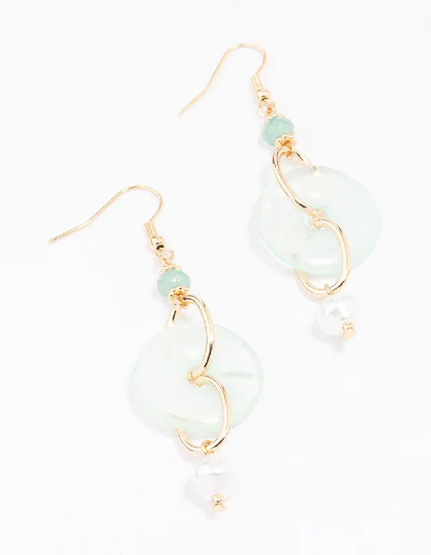 Handcrafted Earrings-Gold Pearl Doughnut Drop Earrings