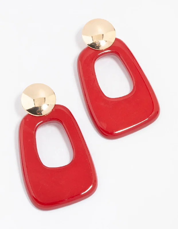 Crystal Drop Earrings-Red Gold  Acrylic Cut Out Disc Drop Earrings