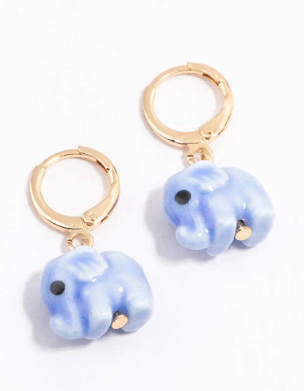 Petite Stud Earrings-Gold Acrylic Elephant Drop Earrings