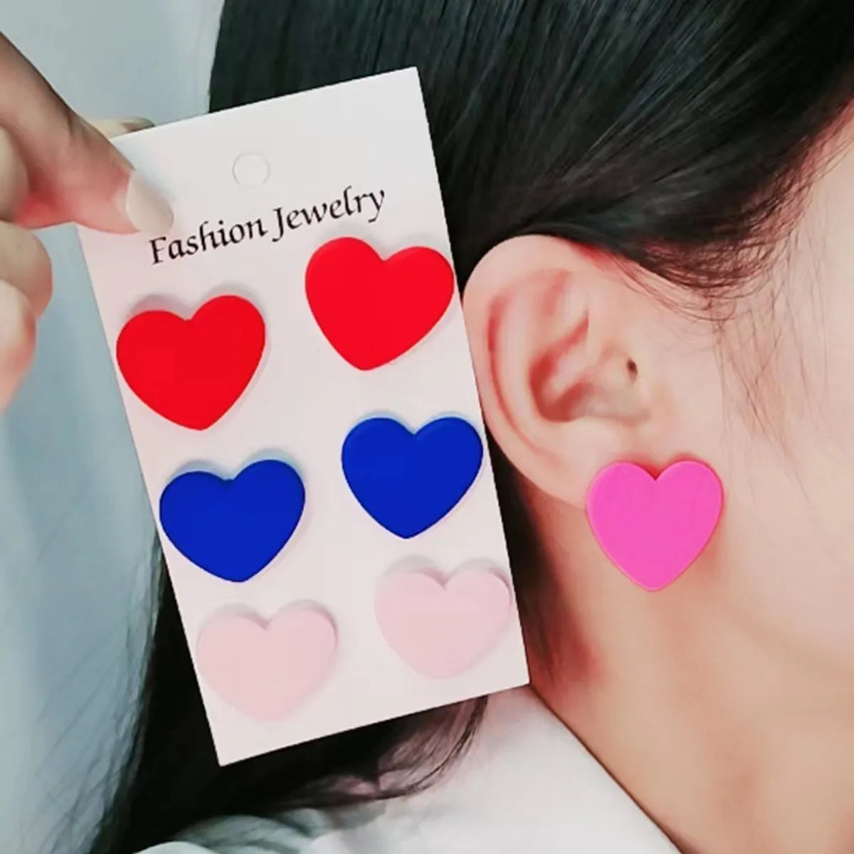 1 Set Sweet Round Heart Shape Rhombus Spray Paint Arylic Ear Studs