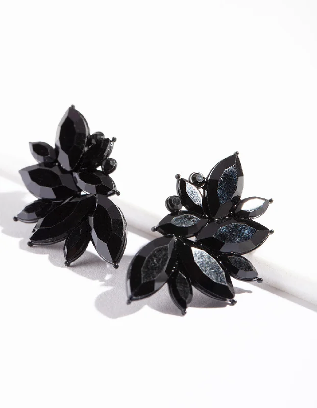 Birthday Gift Earrings-Black Navette Statement Stud Earrings