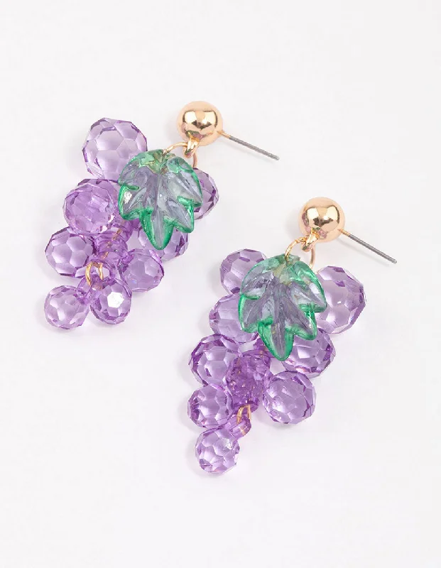 Triangular Drop Earrings-Purple Beaded Grape Drop Earrings