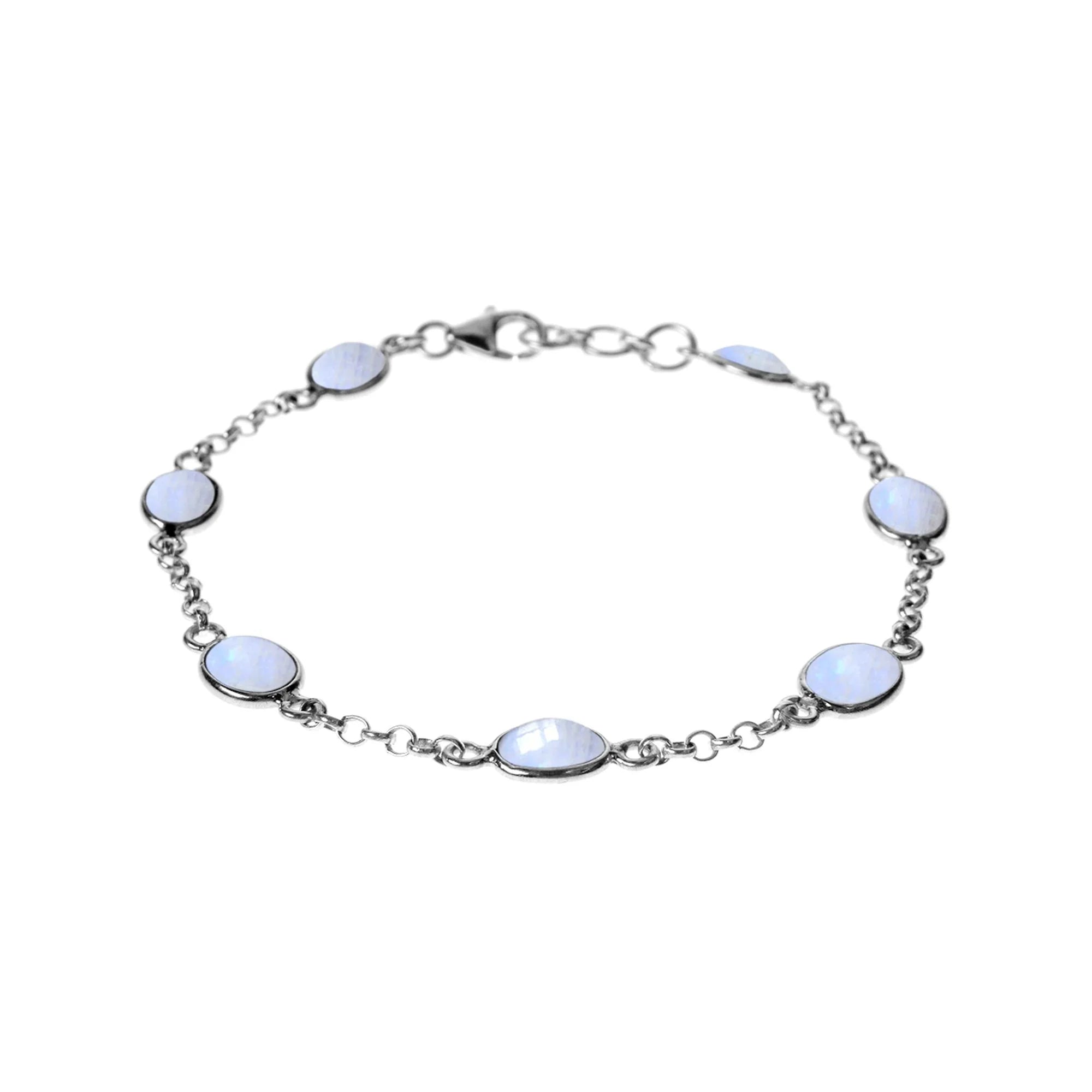 Modern Beaded Bracelet-Sterling Silver Rainbow Moonstone Ovals Bracelet