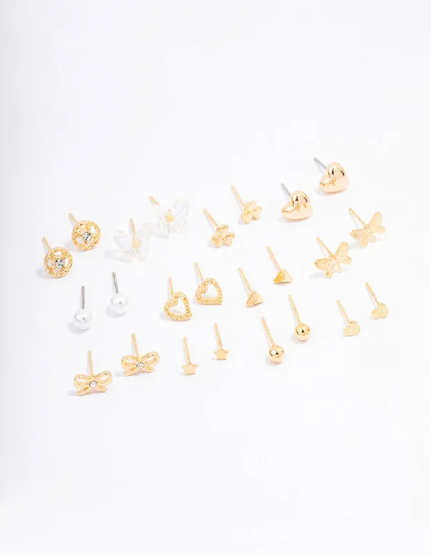 Unique Dangle Hoop Earrings-Gold Butterfly Stud Earring 12-Pack