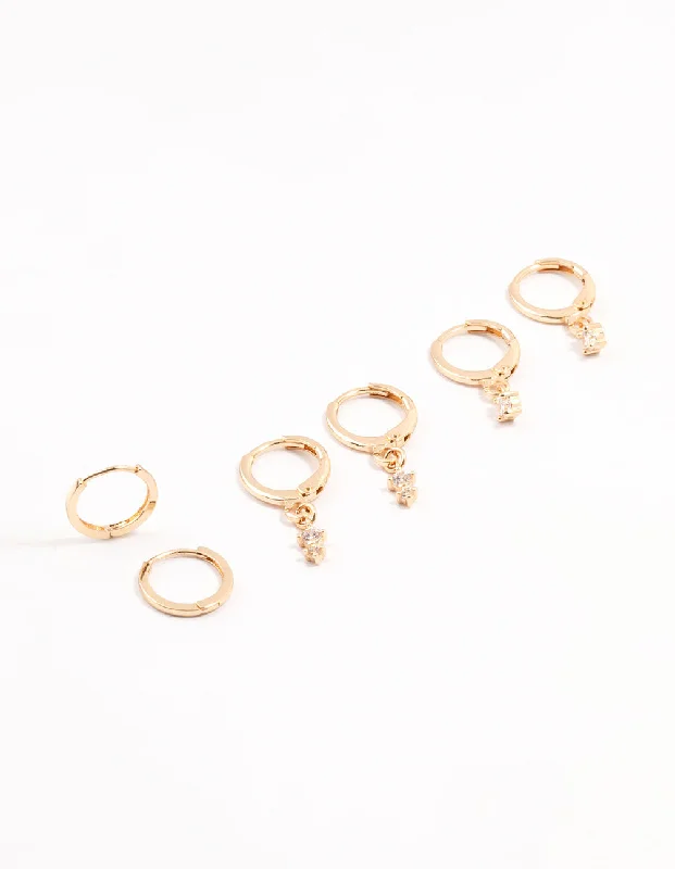 Elegant Swarovski Earrings-Gold Dainty & Round Cubic Zirconia Hoop Earrings 3-Pack