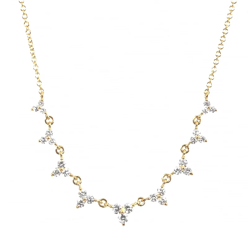 Layered Crystal Pendant Necklace-Diamond Trio Necklace