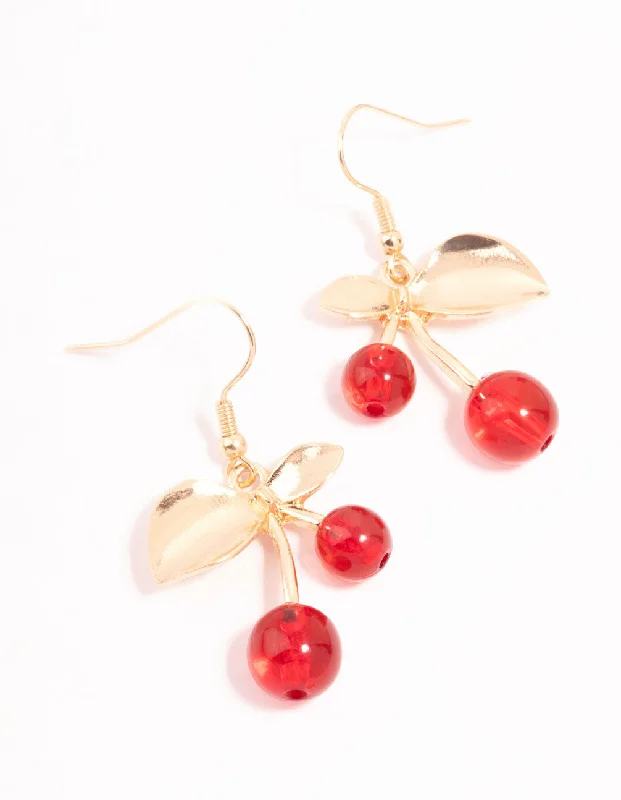 Modern Drop Earrings-Gold Cherry Drop Earrings