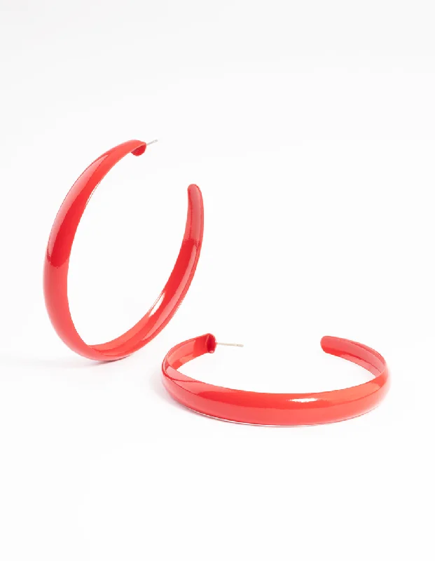 Modern Geometric Earrings-Red Rubber Coated 60mm Hoop Earrings