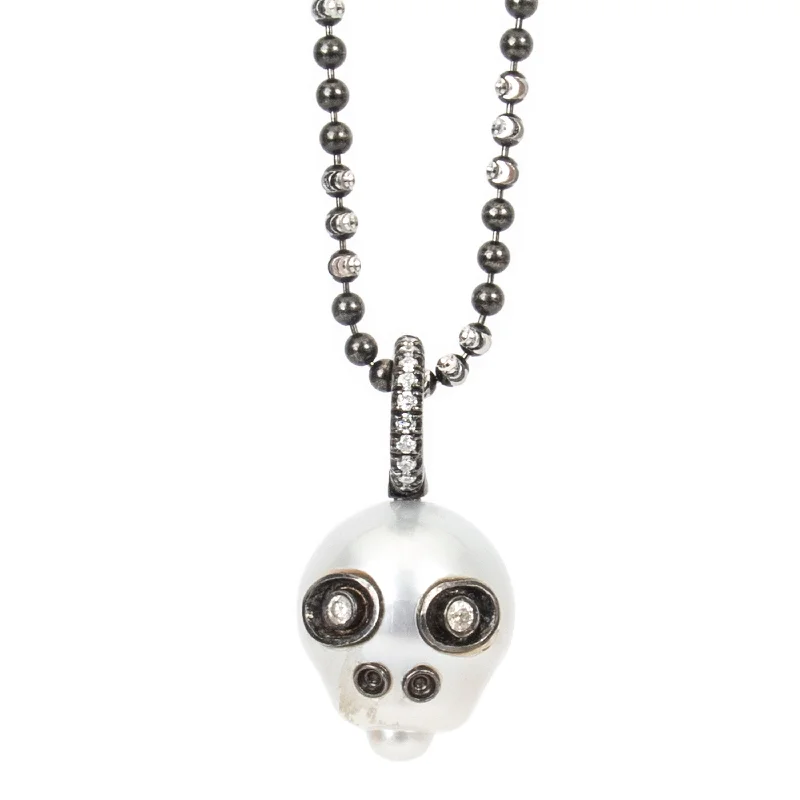 Long Crystal Necklace-Pearl Skull Necklace